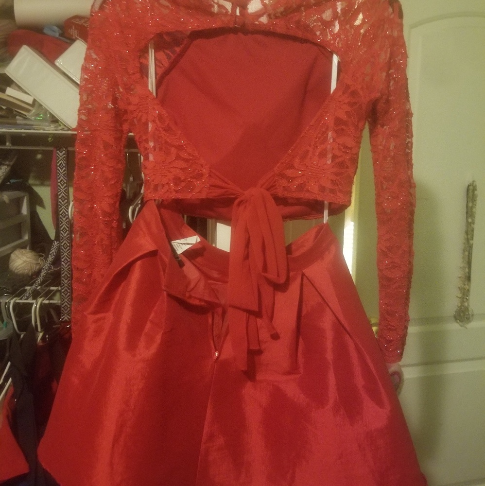 Red Two Piece Prom Dress - Picture 4 of 4